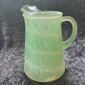 Vintage Mid-Century 1960’s Spaghetti String green glass pitcher